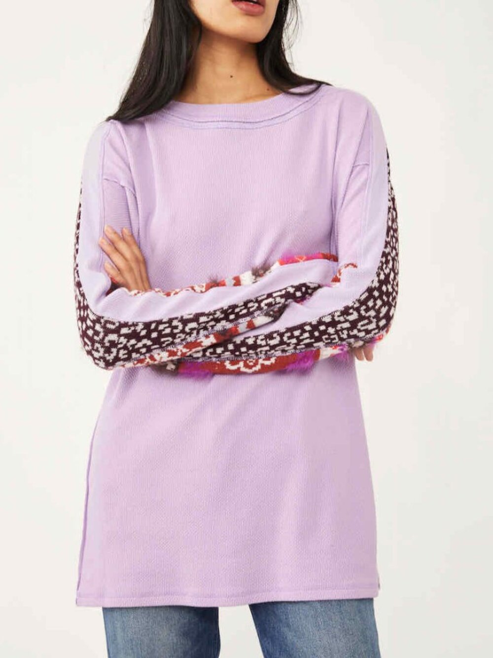 NWT Free People Women's On My Way Cuff Thermal Pullover in Lilac Purple Size XS